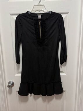 Women’s Black 3/4 Sleeve Ruffle Hem Dress